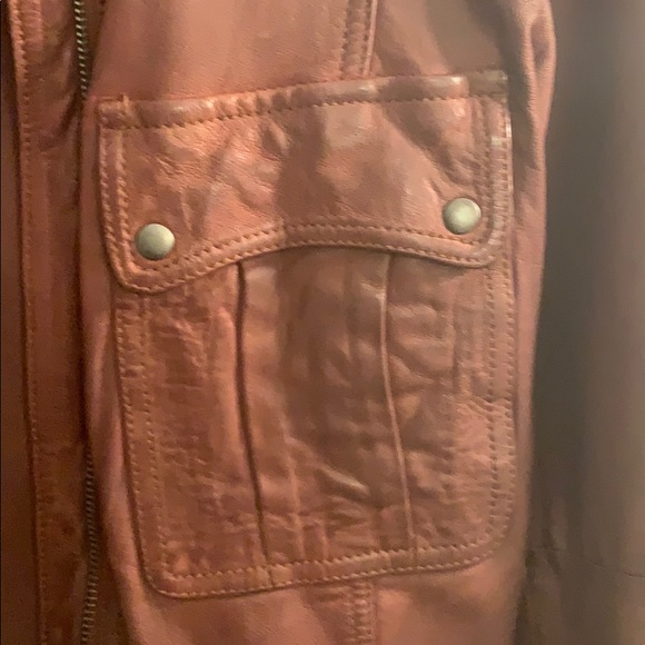 Hinge leather moto jacket in whiskey brown - Picture 4 of 6